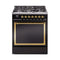 ILVE Nostalgie II Noblesse 30-Inch Dual Fuel Range with Solid Door in Glossy Black with Brass Trim (UN30QNMPBKG)