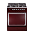 ILVE Nostalgie II Noblesse 30-Inch Natural Gas Dual Fuel Range with Solid Door in Burgundy with Chrome Trim (UN30QNMPBUC)