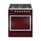 ILVE Nostalgie II Noblesse 30-Inch Natural Gas Dual Fuel Range with Solid Door in Burgundy with Chrome Trim (UN30QNMPBUC)