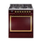 ILVE Nostalgie II Noblesse 30-Inch Natural Gas Dual Fuel Range with Solid Door in Burgundy with Brass Trim (UN30QNMPBUG)