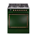 ILVE Nostalgie II Noblesse 30-Inch Dual Fuel Range with Solid Door in Emerald Green with Bronze Trim (UN30QNMPEGB)