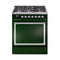 ILVE Nostalgie II Noblesse 30-Inch Natural Gas Dual Fuel Range with Solid Door in Emerald Green with Chrome Trim (UN30QNMPEGC)
