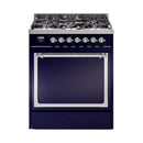 ILVE Nostalgie II Noblesse 30-Inch Natural Gas Dual Fuel Range with Solid Door in Midnight Blue with Chrome Trim (UN30QNMPMBC)
