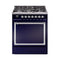 ILVE Nostalgie II Noblesse 30-Inch Natural Gas Dual Fuel Range with Solid Door in Midnight Blue with Chrome Trim (UN30QNMPMBC)