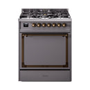 ILVE Nostalgie II Noblesse 30-Inch Dual Fuel Range with Solid Door in Matte Graphite with Bronze Trim (UN30QNMPMGB)