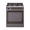 ILVE Nostalgie II Noblesse 30-Inch Natural Gas Dual Fuel Range with Solid Door in Matte Graphite with Bronze Trim (UN30QNMPMGB)