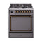 ILVE Nostalgie II Noblesse 30-Inch Natural Gas Dual Fuel Range with Solid Door in Matte Graphite with Bronze Trim (UN30QNMPMGB)