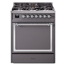 ILVE Nostalgie II Noblesse 30-Inch Dual Fuel Range with Solid Door in Matte Graphite with Chrome Trim (UN30QNMPMGC)