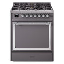 ILVE Nostalgie II Noblesse 30-Inch Natural Gas Dual Fuel Range with Solid Door in Matte Graphite with Chrome Trim (UN30QNMPMGC)