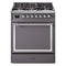 ILVE Nostalgie II Noblesse 30-Inch Natural Gas Dual Fuel Range with Solid Door in Matte Graphite with Chrome Trim (UN30QNMPMGC)