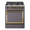 ILVE Nostalgie II Noblesse 30-Inch Dual Fuel Range with Solid Door in Matte Graphite with Brass Trim (UN30QNMPMGG)