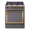 ILVE Nostalgie II Noblesse 30-Inch Dual Fuel Range with Solid Door in Matte Graphite with Brass Trim (UN30QNMPMGG)