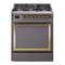 ILVE Nostalgie II Noblesse 30-Inch Natural Gas Dual Fuel Range with Solid Door in Matte Graphite with Brass Trim (UN30QNMPMGG)
