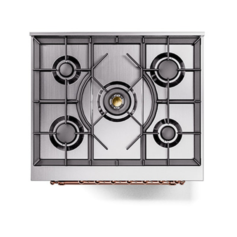 ILVE Nostalgie II Noblesse 30-Inch Dual Fuel Range with Solid Door in Matte Graphite with Copper Trim (UN30QNMPMGP)