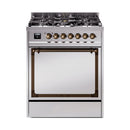 ILVE Nostalgie II Noblesse 30-Inch Dual Fuel Range with Solid Door in Stainless Steel with Bronze Trim (UN30QNMPSSB)
