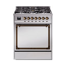 ILVE Nostalgie II Noblesse 30-Inch Propane Gas Dual Fuel Range with Solid Door in Stainless Steel with Bronze Trim (UN30QNMPSSBLP)