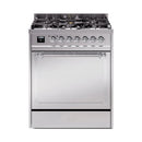 ILVE Nostalgie II Noblesse 30-Inch Propane Gas Dual Fuel Range with Solid Door in Stainless Steel with Chrome Trim (UN30QNMPSSCLP)