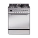 ILVE Nostalgie II Noblesse 30-Inch Natural Gas Dual Fuel Range with Solid Door in Stainless Steel with Chrome Trim (UN30QNMPSSC)