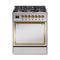 ILVE Nostalgie II Noblesse 30-Inch Dual Fuel Range with Solid Door in Stainless Steel with Brass Trim (UN30QNMPSSG)