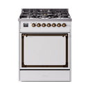 ILVE Nostalgie II Noblesse 30-Inch Natural Gas Dual Fuel Range with Solid Door in White with Bronze Trim (UN30QNMPWHB)