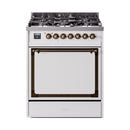 ILVE Nostalgie II Noblesse 30-Inch Propane Gas Dual Fuel Range with Solid Door in White with Bronze Trim (UN30QNMPWHBLP)