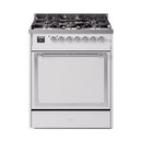 ILVE Nostalgie II Noblesse 30-Inch Natural Gas Dual Fuel Range with Solid Door in White with Chrome Trim (UN30QNMPWHC)