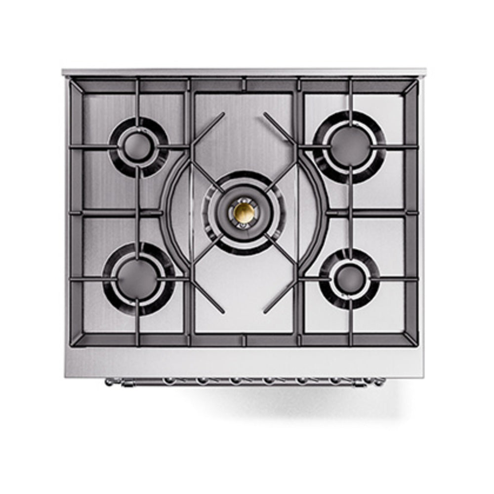 White gas cooktop with four burners and center grates