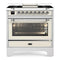 ILVE Decor 36-Inch Dual Fuel Range with 4 Gas Burners and Griddle, Dual Ring Burner up to 25,000 BTU, 4 cu. ft. Multi-Function Electric Oven in Antique White (UN361FWMPAWC)