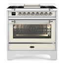 ILVE Decor 36-Inch Dual Fuel Range with 4 Gas Burners and Griddle, Dual Ring Burner up to 25,000 BTU, 4 cu. ft. Multi-Function Electric Oven in White (UN361FWMPWHC)