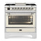 ILVE Decor 36-Inch Dual Fuel Range with 4 Gas Burners and Griddle, Dual Ring Burner up to 25,000 BTU, 4 cu. ft. Multi-Function Electric Oven in White (UN361FWMPWHC)