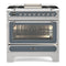 ILVE Decor 36-Inch Dual Fuel Range with 4 Gas Burners and Griddle, Dual Ring Burner up to 25,000 BTU, 4 cu. ft. Multi-Function Electric Oven in Blue Grey (UN361FWMPBGC)