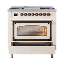 ILVE Nostalgie II Noblesse 36-Inch Natural Gas Dual Fuel Range and Triple Glass Door in Antique White with Bronze Trim (UN36FNMPAWB)