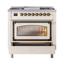 ILVE Nostalgie II Noblesse 36-Inch Propane Gas Dual Fuel Range and Triple Glass Door in Antique White with Bronze Trim (UN36FNMPAWBLP)