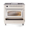 ILVE Nostalgie II Noblesse 36-Inch Propane Gas Dual Fuel Range and Triple Glass Door in Antique White with Chrome Trim (UN36FNMPAWCLP)