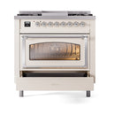 ILVE Nostalgie II Noblesse 36-Inch Natural Gas Dual Fuel Range and Triple Glass Door in Antique White with Chrome Trim (UN36FNMPAWC)