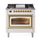 ILVE Nostalgie II Noblesse 36-Inch Propane Gas Dual Fuel Range and Triple Glass Door in Antique White with Brass Trim (UN36FNMPAWGLP)