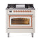 ILVE Nostalgie II Noblesse 36-Inch Propane Gas Dual Fuel Range and Triple Glass Door in Antique White with Copper Trim (UN36FNMPAWPLP)