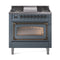 ILVE Nostalgie II Noblesse 36-Inch Propane Gas Dual Fuel Range and Triple Glass Door in Blue Grey with Bronze Trim (UN36FNMPBGBLP)