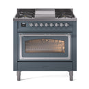 ILVE Nostalgie II Noblesse 36-Inch Natural Gas Dual Fuel Range and Triple Glass Door in Blue Grey with Chrome Trim (UN36FNMPBGC)