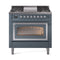 ILVE Nostalgie II Noblesse 36-Inch Propane Gas Dual Fuel Range and Triple Glass Door in Blue Grey with Chrome Trim (UN36FNMPBGCLP)