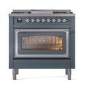 ILVE Nostalgie II Noblesse 36-Inch Propane Gas Dual Fuel Range and Triple Glass Door in Blue Grey with Chrome Trim (UN36FNMPBGCLP)