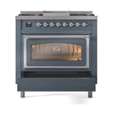 ILVE Nostalgie II Noblesse 36-Inch Propane Gas Dual Fuel Range and Triple Glass Door in Blue Grey with Chrome Trim (UN36FNMPBGCLP)