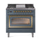 ILVE Nostalgie II Noblesse 36-Inch Propane Gas Dual Fuel Range and Triple Glass Door in Blue Grey with Brass Trim (UN36FNMPBGGLP)