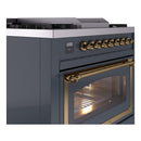 ILVE Nostalgie II Noblesse 36-Inch Natural Gas Dual Fuel Range and Triple Glass Door in Blue Grey with Brass Trim (UN36FNMPBGG)