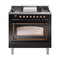 ILVE Nostalgie II Noblesse 36-Inch Propane Gas Dual Fuel Range and Triple Glass Door in Glossy Black with Bronze Trim (UN36FNMPBKBLP)