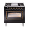 ILVE Nostalgie II Noblesse 36-Inch Dual Fuel Range and Triple Glass Door in Glossy Black with Bronze Trim (UN36FNMPBKB)
