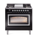 ILVE Nostalgie II Noblesse 36-Inch Natural Gas Dual Fuel Range and Triple Glass Door in Glossy Black with Chrome Trim (UN36FNMPBKC)