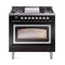 ILVE Nostalgie II Noblesse 36-Inch Propane Gas Dual Fuel Range and Triple Glass Door in Glossy Black with Chrome Trim (UN36FNMPBKCLP)