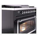ILVE Nostalgie II Noblesse 36-Inch Natural Gas Dual Fuel Range and Triple Glass Door in Glossy Black with Chrome Trim (UN36FNMPBKC)