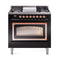 ILVE Nostalgie II Noblesse 36-Inch Propane Gas Dual Fuel Range and Triple Glass Door in Glossy Black with Copper Trim (UN36FNMPBKPLP)